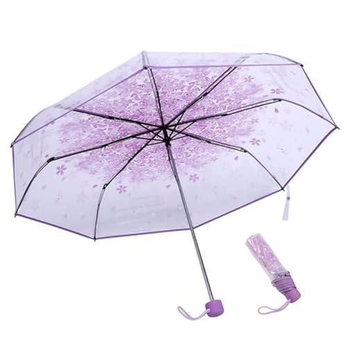 Transparenter Regenschirm, Taschenschirm Automatik Transparent, Klarer Regenschirm mit Blumen, Ultra Leicht, Taschenschirm Durchsichtig Automatik, 93 cm, für Fotografie, Partys, Hochzeiten(Lila) von Mokernali