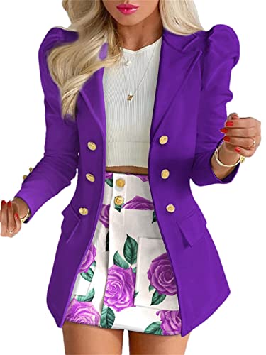 Damen Blazer mit Struktur Für Arbeit Gelegentlich Langarm Blazer A-Line Minirock 2-Teilige Anzug Outfits von Mokkpeq