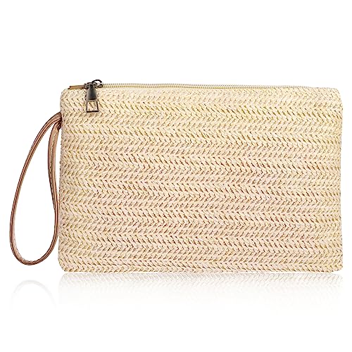 Molain Damen Stroh Clutch Bag Sommer Strand Tasche Handtasche Wristlet Tasche Stroh Clutch Purse Stroh Handtasche für Frauen Mädchen von Molain