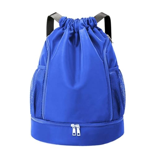 Molbory Turnbeutel mit Kordelzug für Sport und Reisen, Verstellbar Tunnelzug Rucksack mit Reißverschluß Wasserdicht Sportbeutel Fußballtasche Gymsack mit Aussentasche für Damen Herren Kinder (Blau) von Molbory