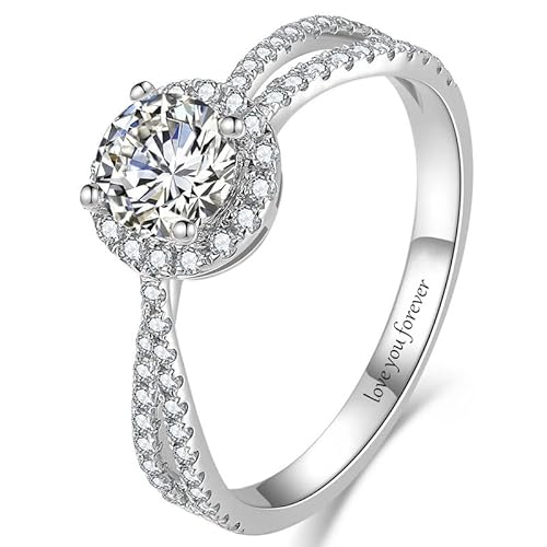 Molioaki Verlobungsring Damen Gold 9K/10K/14K/18K 1 Karat Runder Diamant Ring mit Zirkon Namensring Gravur Damen Personalisierte Familieringe Mit Wunschnamen Gravur Geschenk für Frauen mit CZ von Molioaki