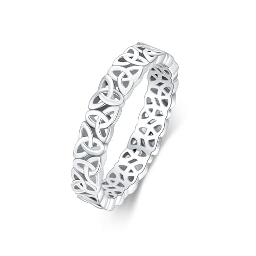 Molioaki Damen Keltischer Knoten Ring 925 Silber Irischer Triquetra Keltische Unendlichkeits-Knoten Design mit Zirkonia Ring Größe 50（15.9）bis 60（19.2） Ringe für Freundschaftsring Paaring-54 von Molioaki