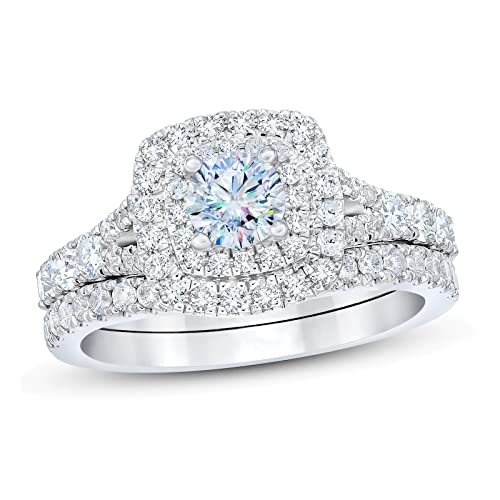 Molioaki Damen Platin überzogenes Silber Brilliant Cut 5A Zirconia Ring Set Schmuck für Braut Hochzeit Band Verlobungsring Trauring Ehering -52 von Molioaki