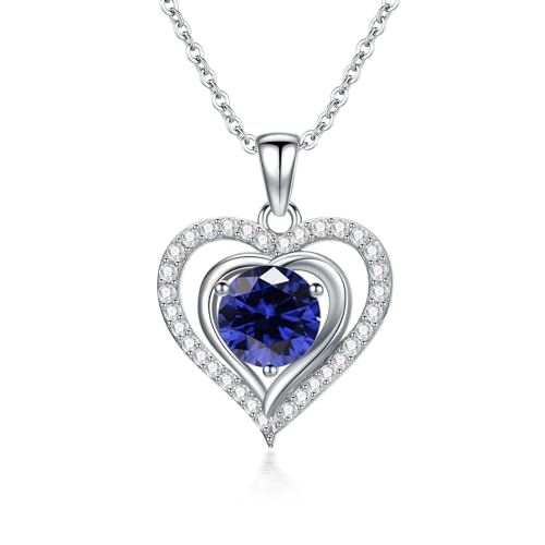 Molioaki Halskette Damen Silber 925 Herzkette 45+5 cm Länge Geburtsstein Kette Hypoallergen Herz änhänger Silber Kette Geschenk für Frau Frauen Freundin Geburtstags Weihnachten Valentinstag-12 von Molioaki