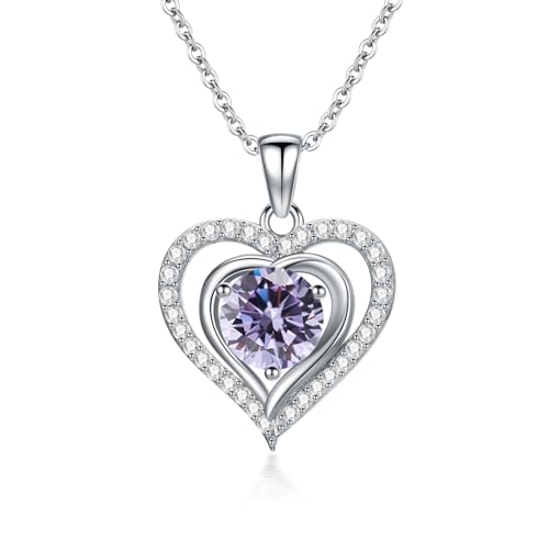 Molioaki Halskette Damen Silber 925 Herzkette 45+5 cm Länge Geburtsstein Kette Hypoallergen Herz änhänger Silber Kette Geschenk für Frau Frauen Freundin Geburtstags Weihnachten Valentinstag-6 von Molioaki