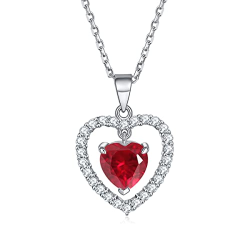 Molioaki Halskette Damen Silber 925 mit Anhänger Geburtsstein Herz kette 45+5 cm Länge Kette Damen mit Zirkonia 1 Karat Silberkette Geschenke für Frauen Valentinstag Geburtstags Muttertag-7 von Molioaki