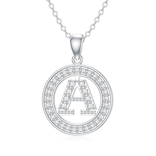 Molioaki Halskette Damen Silber 925 mit Buchstaben Anhänger Buchstaben Kette 45+5 CM Länge Zircon Buchstabe Alphabet Choker Kette Schmuck Geschenk für Frauen Valentinstag Geburtstags-A von Molioaki