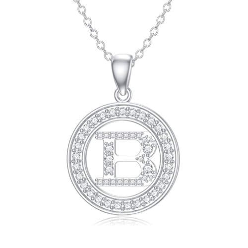 Molioaki Halskette Damen Silber 925 mit Buchstaben Anhänger Buchstaben Kette 45+5 CM Länge Zircon Buchstabe Alphabet Choker Kette Schmuck Geschenk für Frauen Valentinstag Geburtstags-B von Molioaki