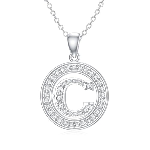 Molioaki Halskette Damen Silber 925 mit Buchstaben Anhänger Buchstaben Kette 45+5 CM Länge Zircon Buchstabe Alphabet Choker Kette Schmuck Geschenk für Frauen Valentinstag Geburtstags-C von Molioaki