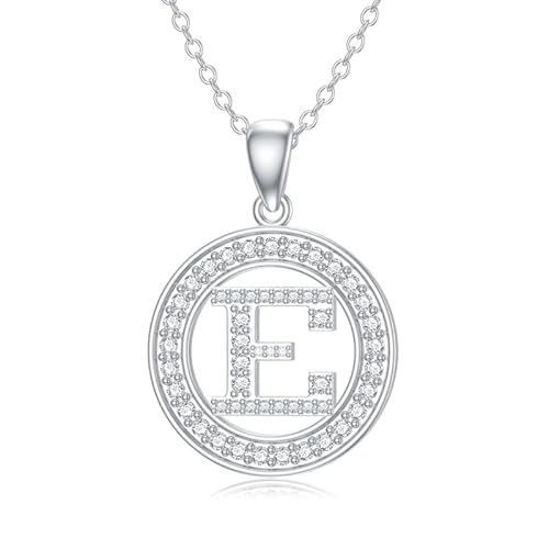 Molioaki Halskette Damen Silber 925 mit Buchstaben Anhänger Buchstaben Kette 45+5 CM Länge Zircon Buchstabe Alphabet Choker Kette Schmuck Geschenk für Frauen Valentinstag Geburtstags-E von Molioaki