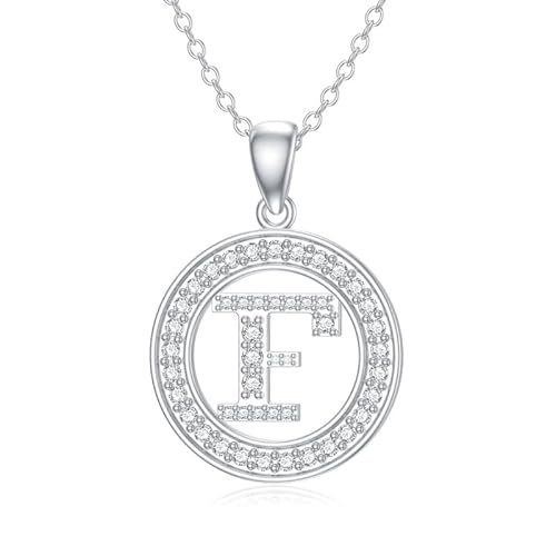 Molioaki Halskette Damen Silber 925 mit Buchstaben Anhänger Buchstaben Kette 45+5 CM Länge Zircon Buchstabe Alphabet Choker Kette Schmuck Geschenk für Frauen Valentinstag Geburtstags-F von Molioaki