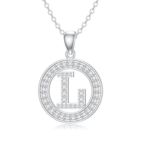 Molioaki Halskette Damen Silber 925 mit Buchstaben Anhänger Buchstaben Kette 45+5 CM Länge Zircon Buchstabe Alphabet Choker Kette Schmuck Geschenk für Frauen Valentinstag Geburtstags-L von Molioaki