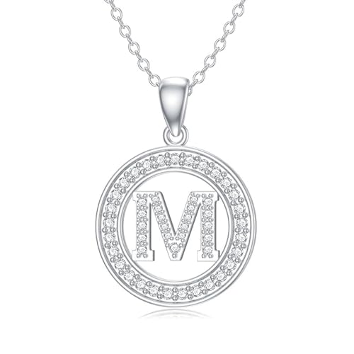 Molioaki Halskette Damen Silber 925 mit Buchstaben Anhänger Buchstaben Kette 45+5 CM Länge Zircon Buchstabe Alphabet Choker Kette Schmuck Geschenk für Frauen Valentinstag Geburtstags-M von Molioaki