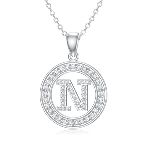 Molioaki Halskette Damen Silber 925 mit Buchstaben Anhänger Buchstaben Kette 45+5 CM Länge Zircon Buchstabe Alphabet Choker Kette Schmuck Geschenk für Frauen Valentinstag Geburtstags-N von Molioaki