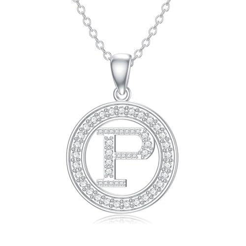 Molioaki Halskette Damen Silber 925 mit Buchstaben Anhänger Buchstaben Kette 45+5 CM Länge Zircon Buchstabe Alphabet Choker Kette Schmuck Geschenk für Frauen Valentinstag Geburtstags-P von Molioaki