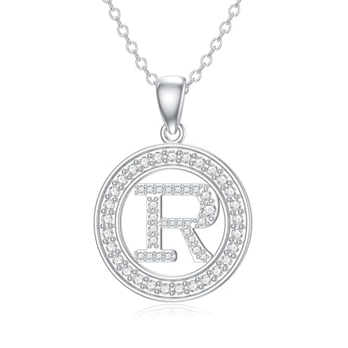 Molioaki Halskette Damen Silber 925 mit Buchstaben Anhänger Buchstaben Kette 45+5 CM Länge Zircon Buchstabe Alphabet Choker Kette Schmuck Geschenk für Frauen Valentinstag Geburtstags-R von Molioaki