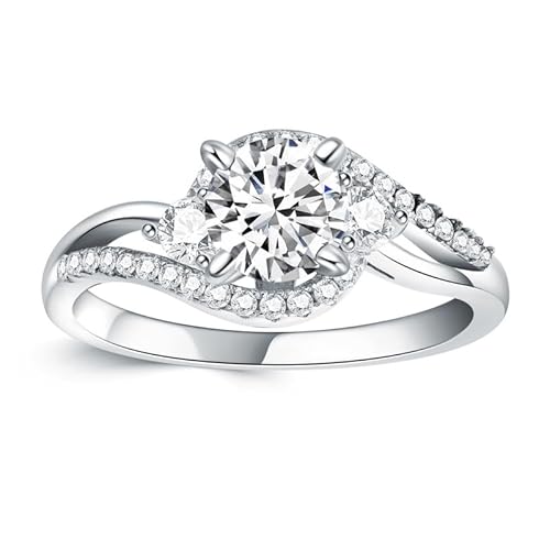 Molioaki Verlobungsring Damen Silber 925/9K/10K/14K/18K gold Eheringe Ringe Frauen Diamantring 1ct 5A Zirkonia und drei Steine Verlobungsringe mit Geschenkbox Verlobung Hochzeit Geschenk-54 von Molioaki