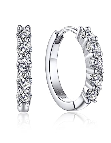 MomentWish Creolen Silber mit Moissanite Diamant, 1 Karat/14.2mm Ohrringe Silber 925 Creolen Klein Valentinstag Romantisches Geschenk für Freundin (5 Steine) von MomentWish