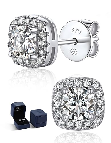 MomentWish Moissanite Ohrstecker Silber 925, Muttertag Geschenk, 2,2 Karat Diamant Ohrringe Damen Schmuck Hypoallergen Halo mit Geschenkbox Geburtstagsgeschenk für Frauen Freundin von MomentWish