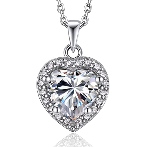 MomentWish Halskette Damen Herzkette, Geburtstagsgeschenk für Mama, 1 Karat Moissanite Kette für Damen mit Haloanhänger Glückskette Diamant Anhänger mit Geschenkbox Geschenk für Frauen Freundin von MomentWish