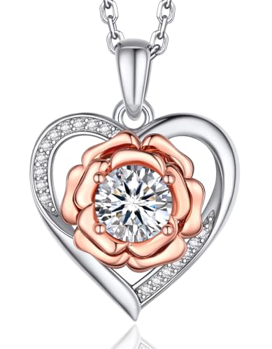 MomentWish Floral Herz Halskette, Mama Geburtstagsgeschenk Freundin, 1 Karat Moissanite Liebe Halskette Damen Silber 925 Blume Halskette Geburtstag Jubiläum Schmuck Geschenke von MomentWish