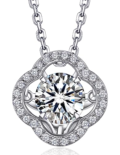 MomentWish Kleeblatt Kette, Geschenk für Mama, 1 Karat Moissanite Kette Silber 925 mit Anhänger Glitzernde Tanz Halskette Damen Glückskette für Mama Frauen Freundin von MomentWish