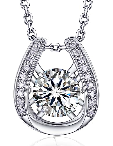 MomentWish Halskette Damen Hufeisen, Kette Mädchen Geschenk, 1 Karat Moissanite Kette Silber 925 mit Anhänger Glitzernde Tanz Glückskette für Mama Frauen Freundin von MomentWish