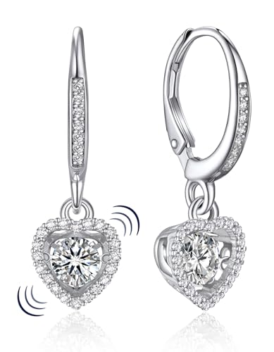 MomentWish Herz Dangle Ohrringe, Jubiläum Tag Geschenk für sie, 1Carat Moissanite Dangle Ohrringe für Frauen mit tanzenden Stein, 925 Sterling Silber Drop Ohrringe von MomentWish