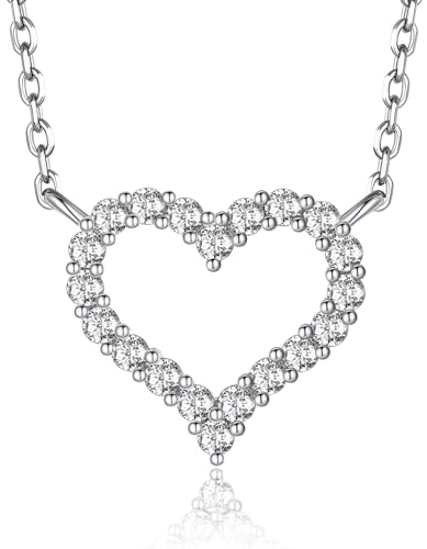 MomentWish Herz Halskette Damen Silber 925, Moissanite Diamant Kette mit Anhänger Schmuck Muttertagsgeschenk für Mama Frauen Freundin von MomentWish