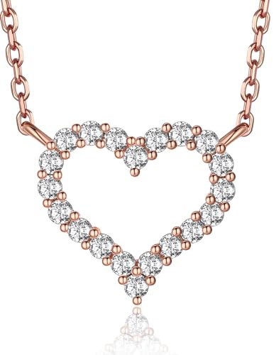 MomentWish Herz Halskette Damen Rosegold, Moissanite Diamant Kette mit Anhänger Schmuck Muttertagsgeschenk für Mama Frauen Freundin von MomentWish