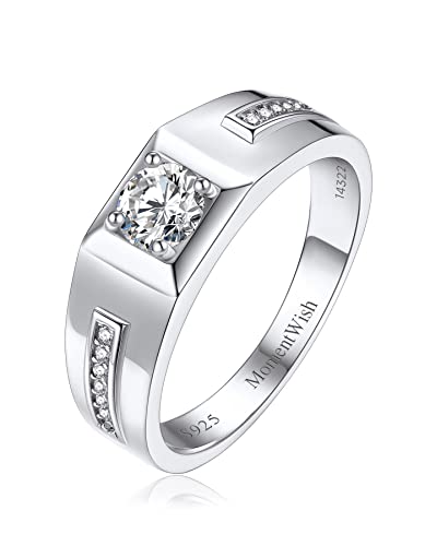 MomentWish Verlobungsring Herren, Geschenk Ehemann Valentinstag, 0,5 Karat Moissainte Herren Ring 925 Silber Männer Hochzeitsring Jahrestag Geschenk für ihn Mann-Größe 65 von MomentWish