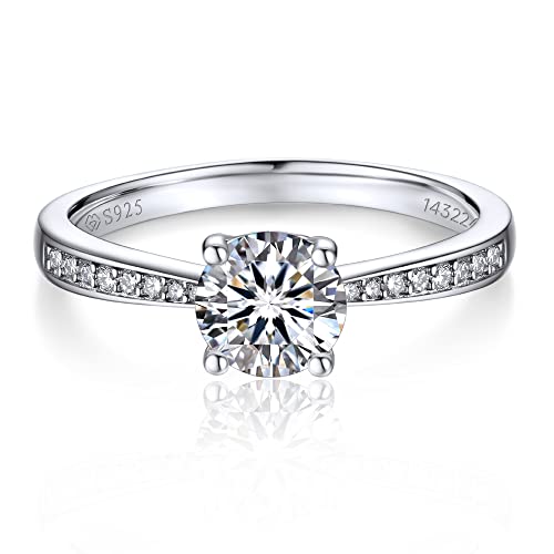 MomentWish Verlobungsring Damen, 1 Karat Moissanit Diamant Ring Damen, VVS1 D Farbe 925 Sterling Silber, Verlobung Hochzeit Geschenk Ring für Frauen-Größe49 von MomentWish