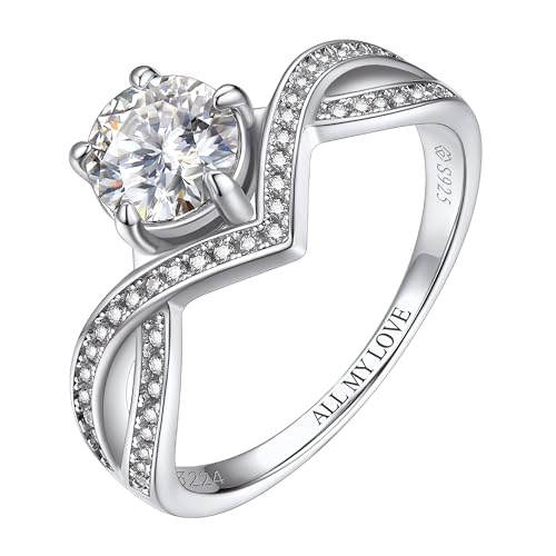 MomentWish Personalisiert Verlobungsring 1Carat Moissanit Diamant Damenring, VVS1 D Farbe 925 Sterling Silber, Trauring Ehering Verlobung Hochzeit Geschenk-Größe49 von MomentWish