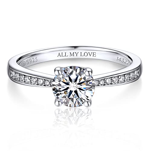 MomentWish Personalisiert Verlobungsring Damen, 1 Karat Moissanit Diamant Ring Damen, VVS1 D Farbe 925 Sterling Silber, Verlobung Hochzeit Geschenk Ring für Frauen-Größe53 von MomentWish