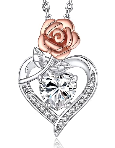 MomentWish Rose Herz Halskette, Geschenke für Frau Muttertag, 1 Karat Moissanite Liebe Halskette 925 Sterling Silber Blume Halskette Geburtstag Jubiläum Schmuck Geschenke von MomentWish