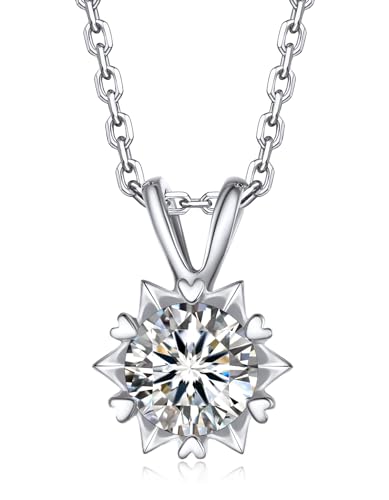 MomentWish Halskette Damen Schneeflocke, Geburtstagsgeschenk für Mama, 1 Karat Moissanite Diamant Kette Damen Silber 925 Schmuck Damen mit Geschenkbox für Frauen Freundin von MomentWish