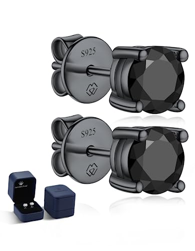 MomentWish Schwarze Moissainte Ohrstecker für Männer, 1 Karat Moissanit Ohrringe Schwarz Herren Ruthenium Vermeil S925 Sterling Silber Solitär Ohrringe von MomentWish