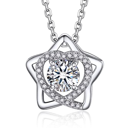 MomentWish Moissanite Kette Stern Damen, Geschenk für Mädchen, 1 Karat Moissanite Diamant Anhänger Silber 925 Herz mit Geschenkbox für Mama Frauen von MomentWish