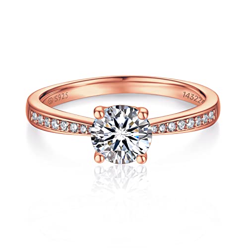 MomentWish Verlobungsring Damen, 1 Karat Moissanit Diamant Ring Damen, VVS1 D Farbe Rose 925 Sterling Silber, Verlobung Hochzeit Geschenk Ring für Frauen-Größe63 von MomentWish