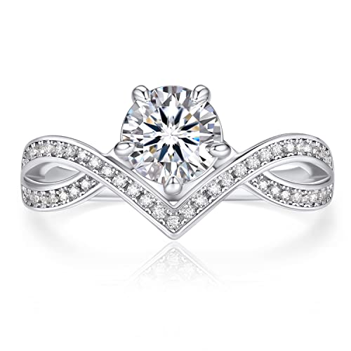 MomentWish Moissainte Verlobungsring Damen, Liebes Geschenk für sie, 1 Karat Engagement Ring Silber 937 Kronenform Hochzeit Jahrestag Geschenk Frauen-Größe62 von MomentWish