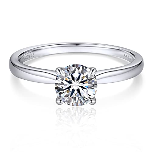 MomentWish Verlobungsring Damen, 1 Karat Solitär 925 Sterling Silber Moissainte Ringe D Farbe VVS1 Muttertagsgeschenk mit Geschenkbox Gra Zertifikat-Größe48 von MomentWish