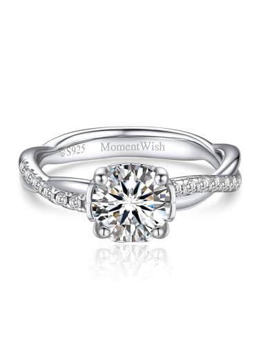 MomentWish Verlobungsring Damen, 1Karat Moissanite Ringe Frauen, Ring Silber 925 Damen, Hochzeit Geburtstag Geschenk für sie-Größe 49 von MomentWish