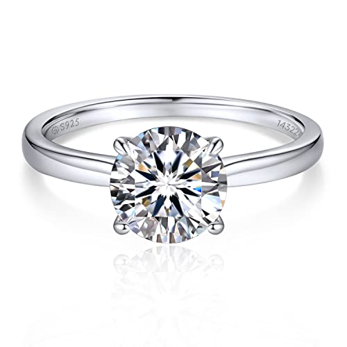 MomentWish Verlobungsring Damen, 2 Karat Solitär 925 Sterling Silber Moissainte Ringe D Farbe VVS1 Muttertagsgeschenk mit Geschenkbox Gra Zertifikat-Größe48 von MomentWish