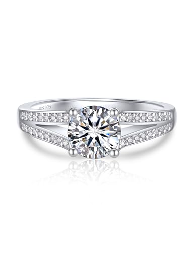 MomentWish Verlobungsring Damen, 1 Karat Ringe Frauen Moissanite Ring Silber 925 Damen Geschenk für sie-Größe 62 von MomentWish