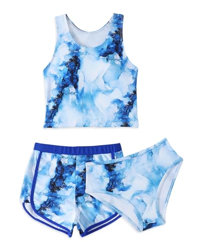 Momkonzz Mädchen-Badeanzüge, 3-teiliges Kinder-Bikini-Set, Racerback, Tankini mit Badeshorts, Tween-Badeanzug, 7–14 Jahre, blau, 9-10 Jahre Momkonzz Mädchen-Badeanzüge, 3-teiliges Kinder-Bikini-Set, Racerback, Tankini mit Badeshorts, Tween-Badeanzug, 7–14 Jahre, blau, 9-10 Jahre von Momkonzz