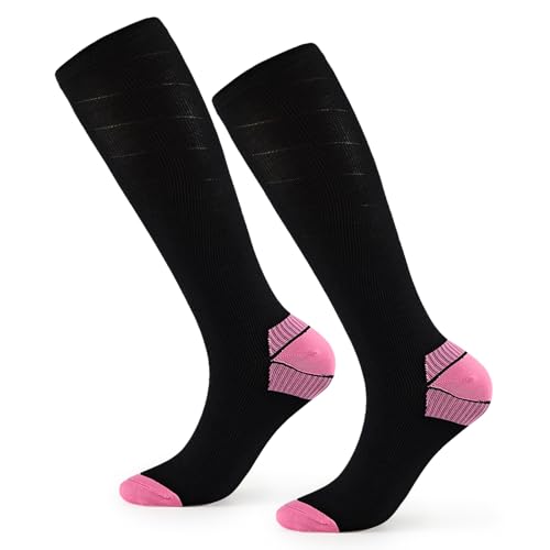 Momoshe Kompressionsstrümpfe Damen 35-38 Sport Kompressionsstrümpfe Damen 20-30 mmhg Laufstrümpfe Sportsocken Compression Socks Women Reisekompressionsstümpfe Damen Schwarz & Rosa von Momoshe