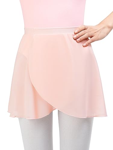 Ballettrock Mädchen Damen - (Höhe: 120-175 cm) aus Chiffon Ballett Wickelrock Tanzrock - ReinschlüPfen (M, Rosa) von Monbessi