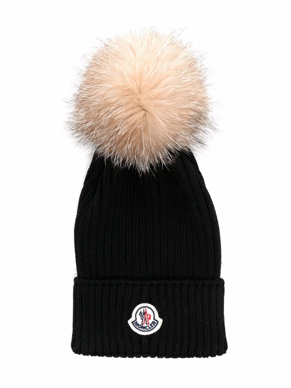 Moncler Enfant Bommelmütze mit Logo-Patch - Schwarz von Moncler Enfant