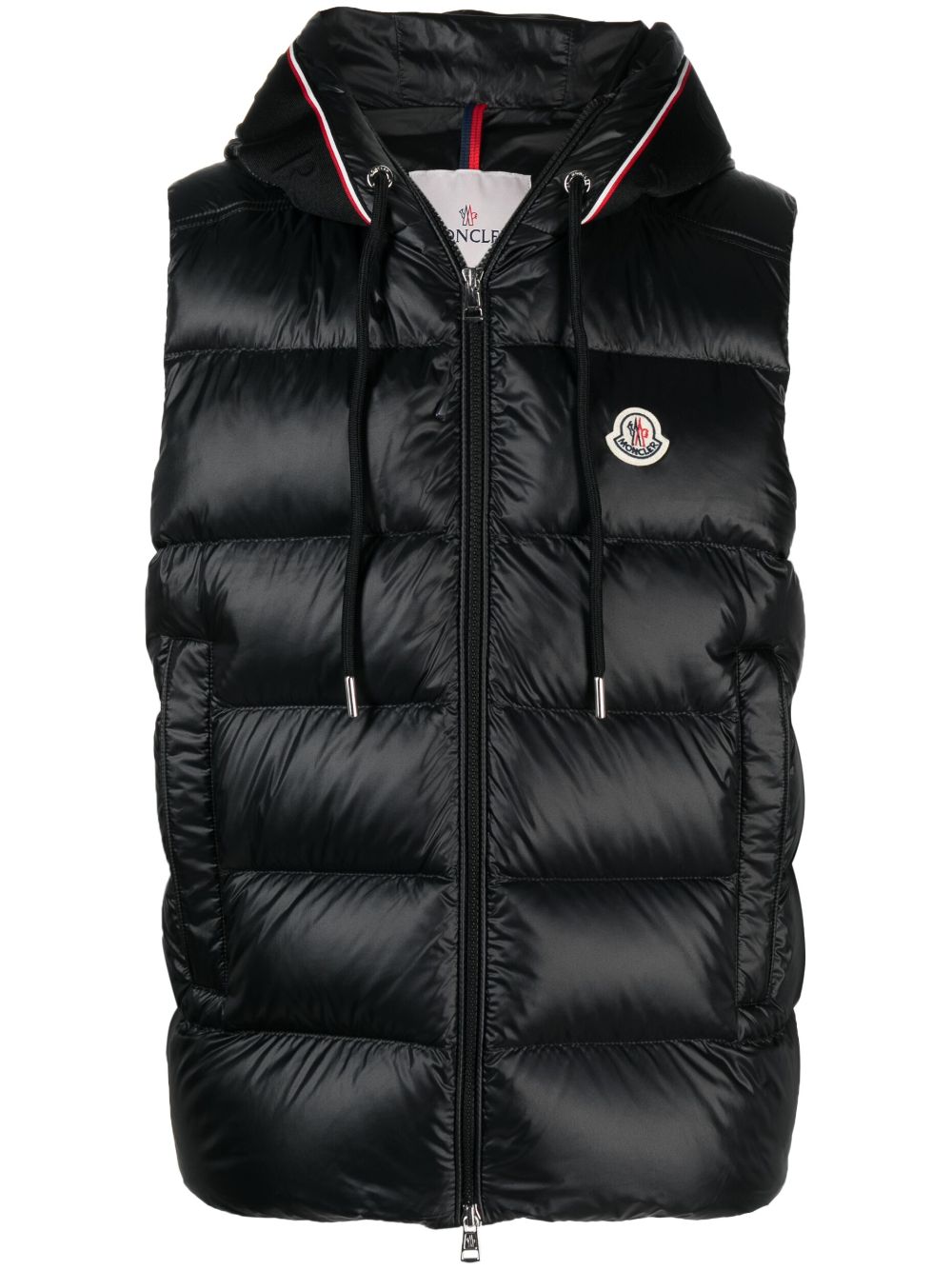 Moncler Gesteppte Kapuzenweste mit Logo-Patch - Schwarz von Moncler