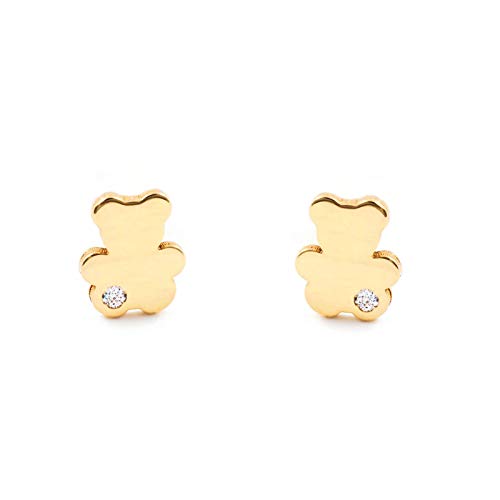 Damen & Kinder Bear Ohrstecker - Gelbgold 9 Karat (375) - Geschenkbox - Garantiezertifikat von Monde Petit